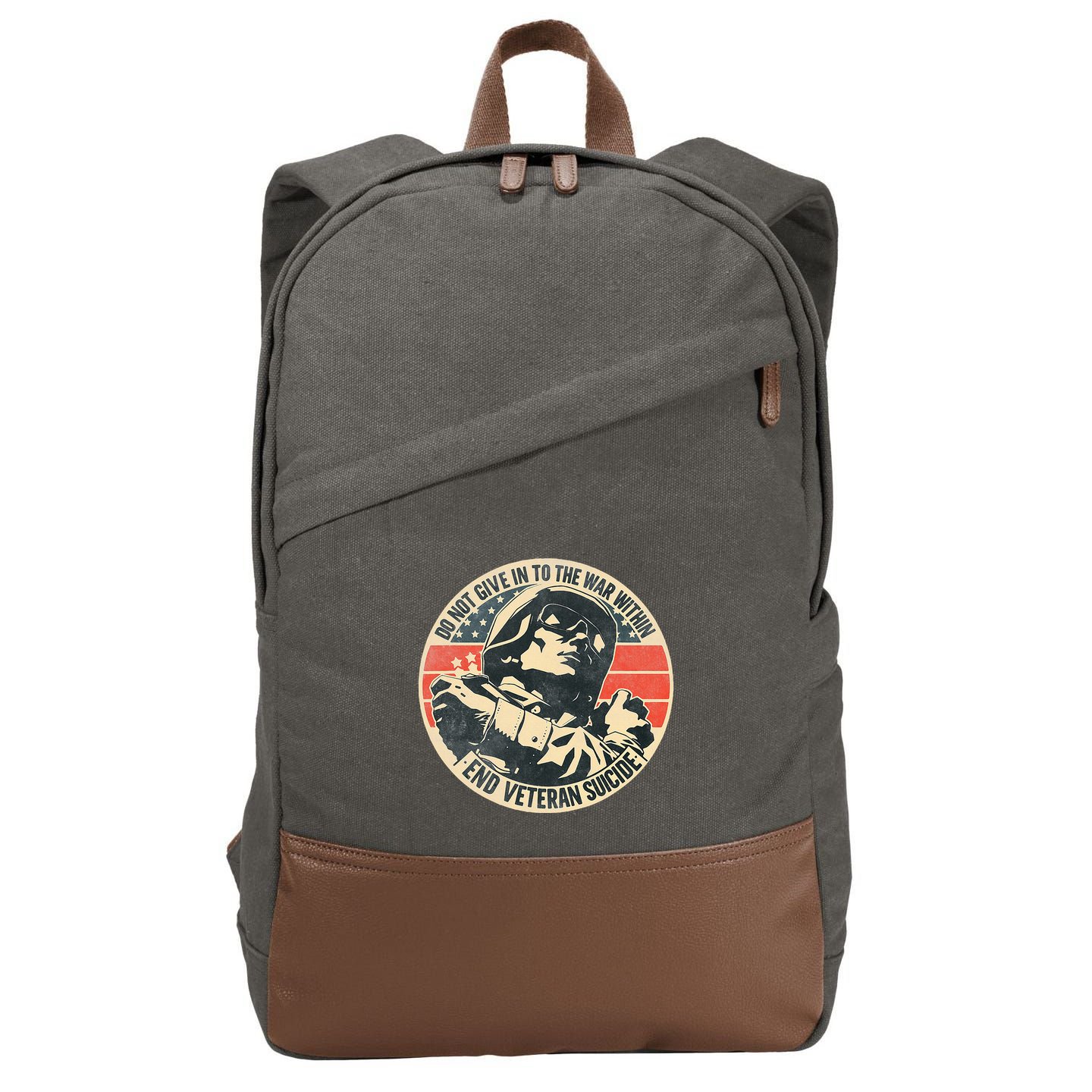 Do Not Give In To The War Within End Veteran Suicide Cotton Canvas Backpack
