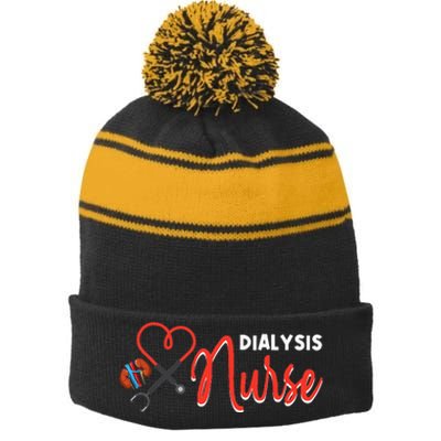 Dialysis Nurse Gifts for Technician Heart Nephrology Nursing Stripe Pom Pom Beanie