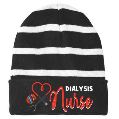 Dialysis Nurse Gifts for Technician Heart Nephrology Nursing Striped Beanie with Solid Band