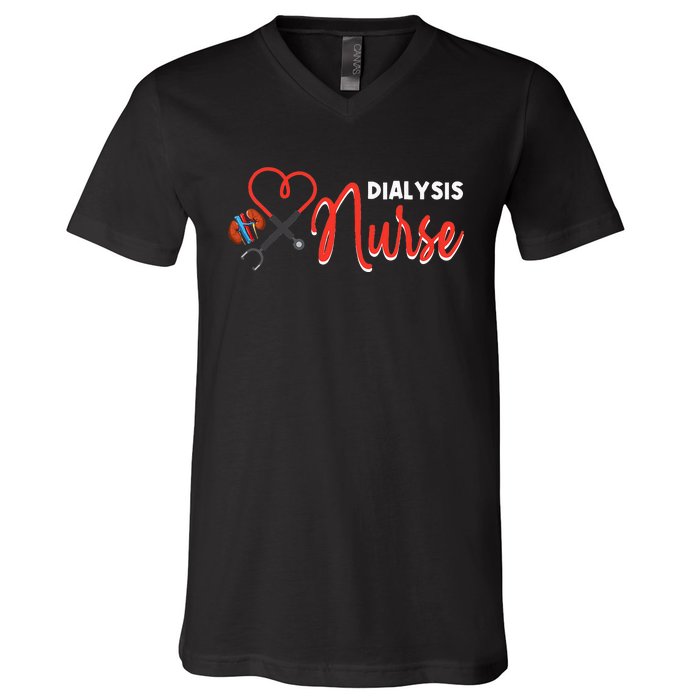 Dialysis Nurse Gifts For Technician Heart Nephrology Nursing V-Neck T-Shirt