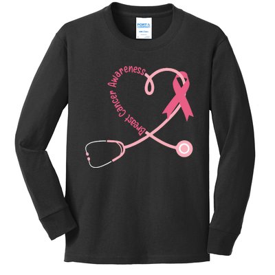 Doctor Nurse Heart Love Pink Ribbon Cute Breast Cancer Kids Long Sleeve Shirt