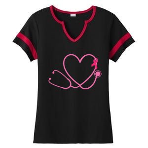 Doctor Nurse Heart Love Pink Ribbon Cute Breast Cancer Ladies Halftime Notch Neck Tee