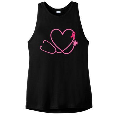 Doctor Nurse Heart Love Pink Ribbon Cute Breast Cancer Ladies PosiCharge Tri-Blend Wicking Tank