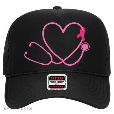 Doctor Nurse Heart Love Pink Ribbon Cute Breast Cancer High Crown Mesh Back Trucker Hat