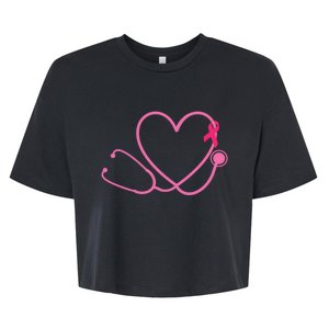 Doctor Nurse Heart Love Pink Ribbon Cute Breast Cancer Bella+Canvas Jersey Crop Tee