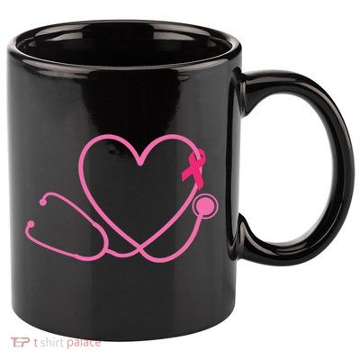 Doctor Nurse Heart Love Pink Ribbon Cute Breast Cancer 11oz C Handle Ceramic Mug