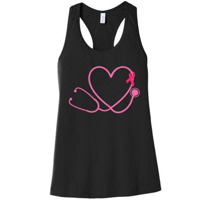 Doctor Nurse Heart Love Pink Ribbon Cute Breast Cancer Women's Racerback Tank