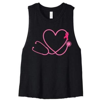 Doctor Nurse Heart Love Pink Ribbon Cute Breast Cancer Women's Racerback Cropped Tank