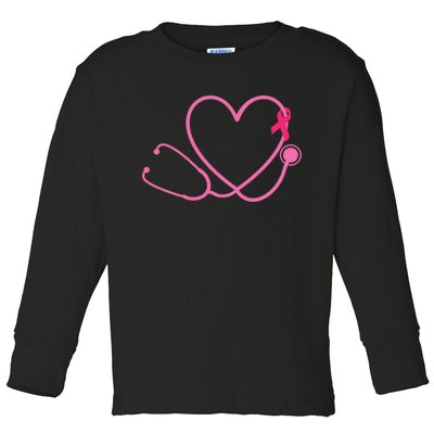 Doctor Nurse Heart Love Pink Ribbon Cute Breast Cancer Toddler Long Sleeve Shirt