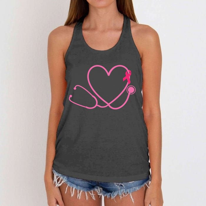 Doctor Nurse Heart Love Pink Ribbon Cute Breast Cancer Women's Knotted Racerback Tank