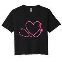 Doctor Nurse Heart Love Pink Ribbon Cute Breast Cancer Women's Crop Top Tee