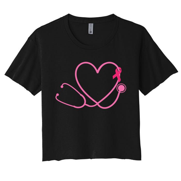 Doctor Nurse Heart Love Pink Ribbon Cute Breast Cancer Women's Crop Top Tee