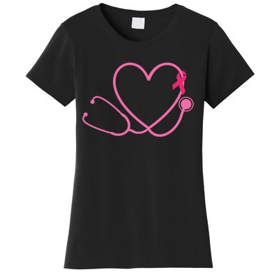 Doctor Nurse Heart Love Pink Ribbon Cute Breast Cancer Women's T-Shirt