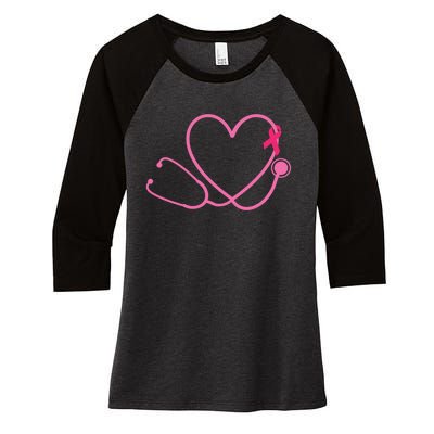 Doctor Nurse Heart Love Pink Ribbon Cute Breast Cancer Women's Tri-Blend 3/4-Sleeve Raglan Shirt