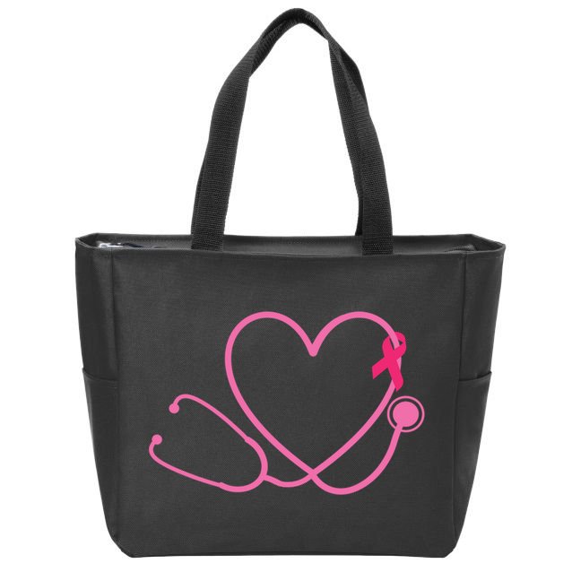 Doctor Nurse Heart Love Pink Ribbon Cute Breast Cancer Zip Tote Bag