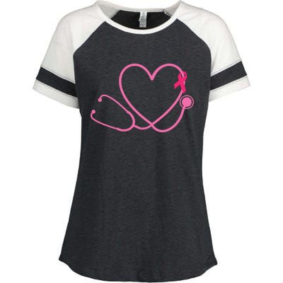 Doctor Nurse Heart Love Pink Ribbon Cute Breast Cancer Enza Ladies Jersey Colorblock Tee