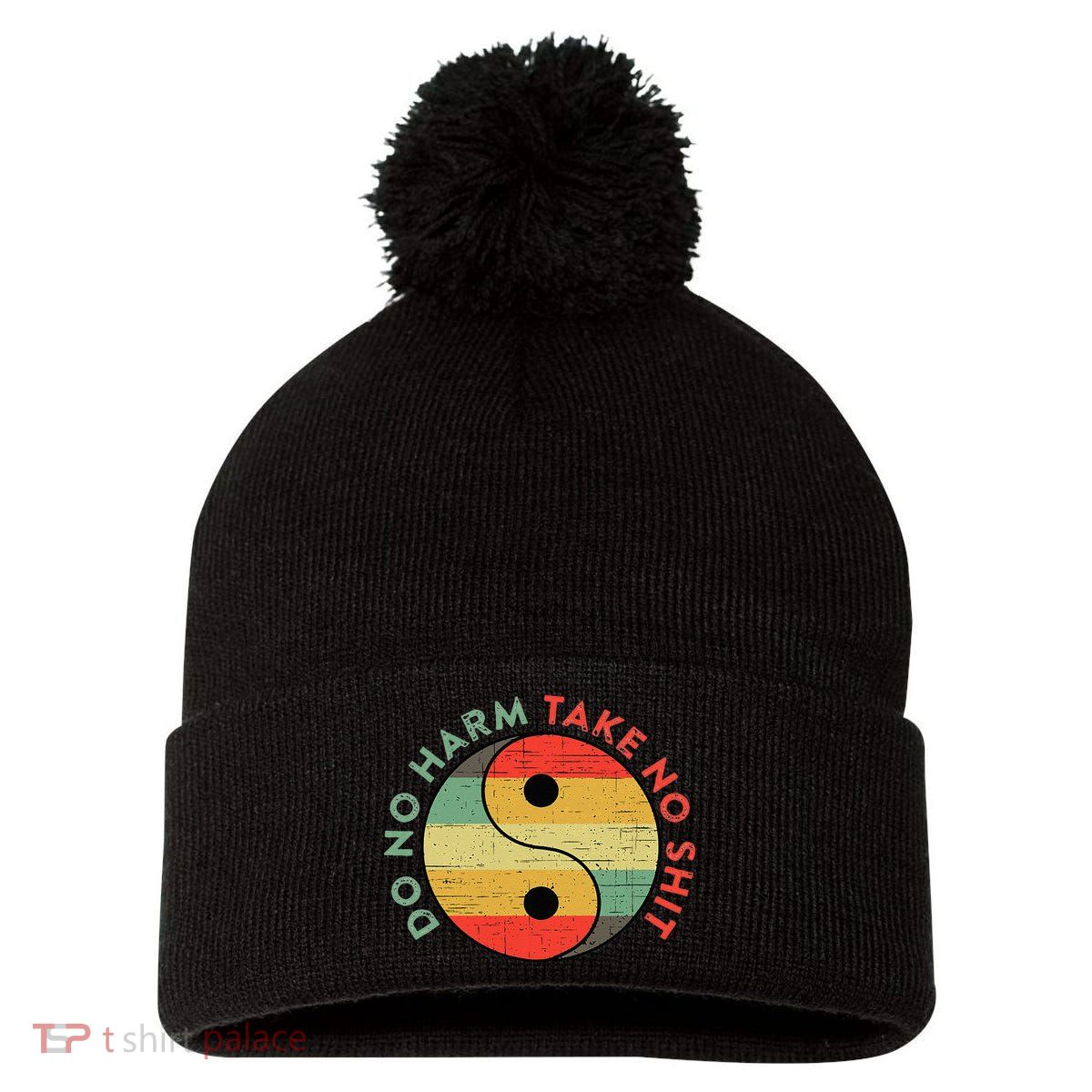 Do No Harm Take No Shit Funny Yin Yang Badass Yoga Teacher Pom Pom 12in Knit Beanie