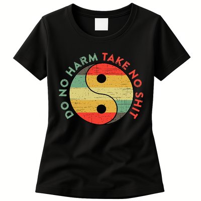Do No Harm Take No Shit Funny Yin Yang Badass Yoga Teacher Womens T-Shirt