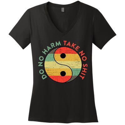 Do No Harm Take No Shit Funny Yin Yang Badass Yoga Teacher Women's V-Neck T-Shirt