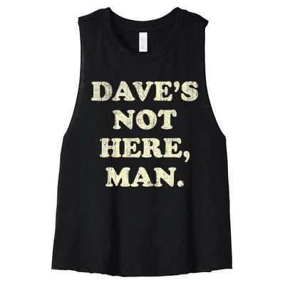 DaveS Not Here Man Simple Saying Black White Women's Racerback Cropped Tank