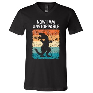 Dinosaur Now I Am Unstoppable Funny Trex V-Neck T-Shirt