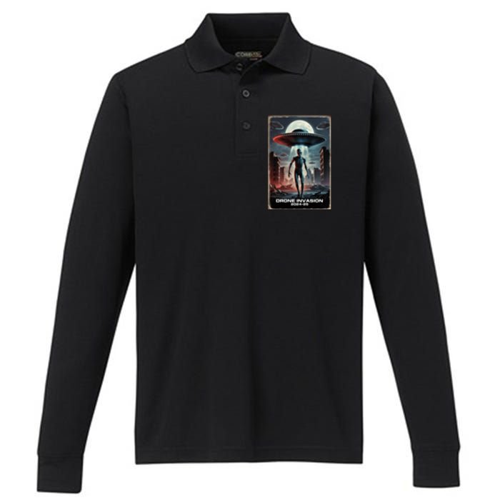 Drones New Jersey Ufo Uap Alien Invasion Performance Long Sleeve Polo