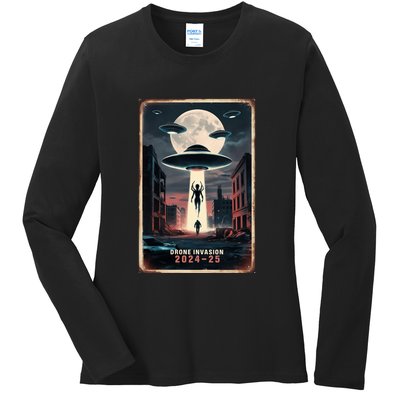 Drones New Jersey Ufo Uap Alien Invasion Project Bluebeam Ladies Long Sleeve Shirt
