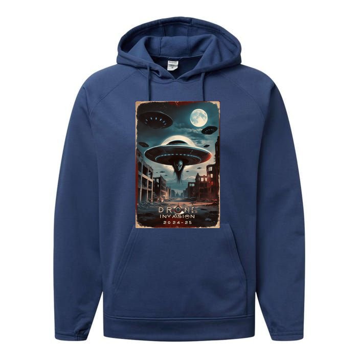 Drones New Jersey Ufo Uap Alien Invasion Project Bluebeam Performance Fleece Hoodie