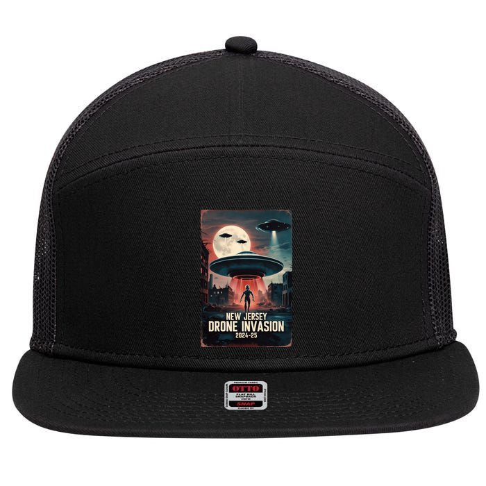 Drones New Jersey Ufo Uap Alien Invasion 7 Panel Mesh Trucker Snapback Hat