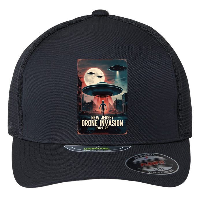 Drones New Jersey Ufo Uap Alien Invasion Flexfit Unipanel Trucker Cap