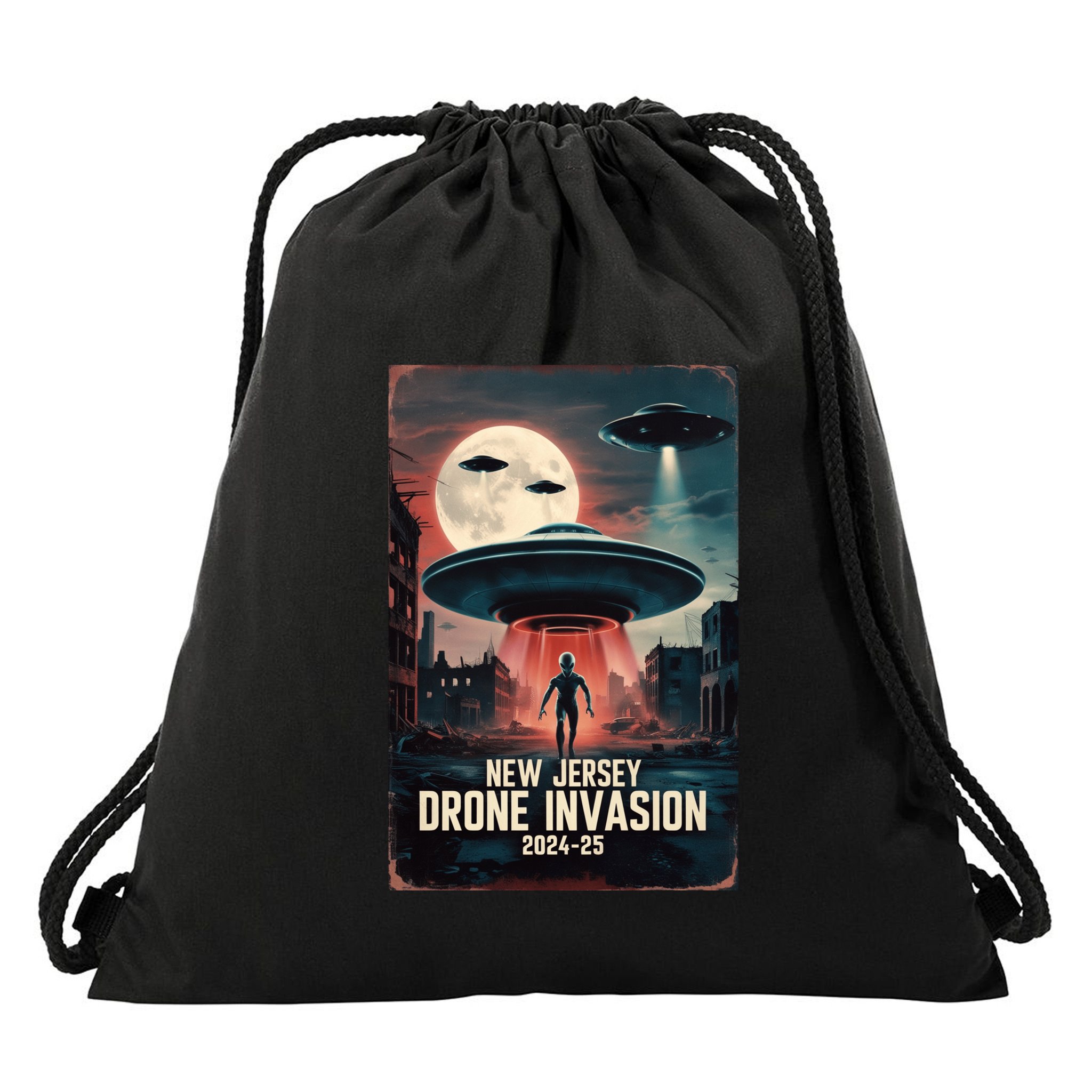 Drones New Jersey Ufo Uap Alien Invasion Drawstring Bag