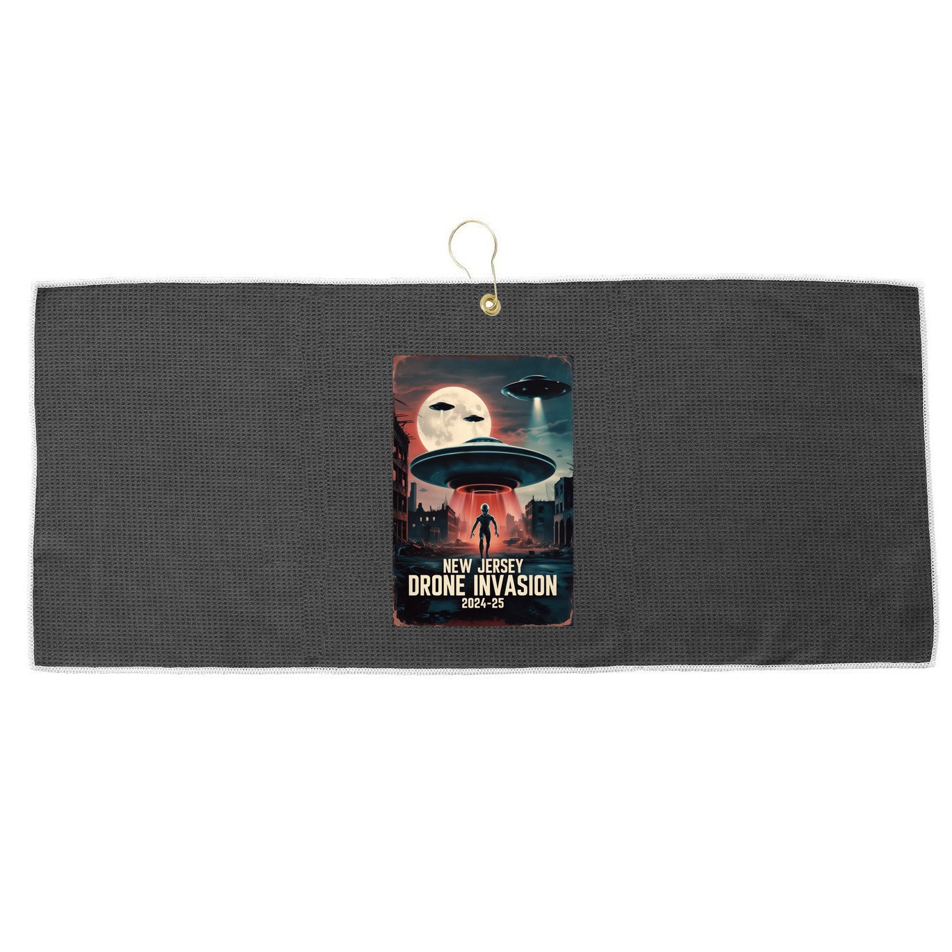 Drones New Jersey Ufo Uap Alien Invasion Large Microfiber Waffle Golf Towel