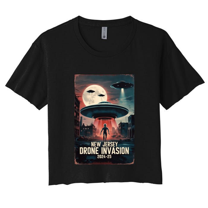 Drones New Jersey Ufo Uap Alien Invasion Women's Crop Top Tee