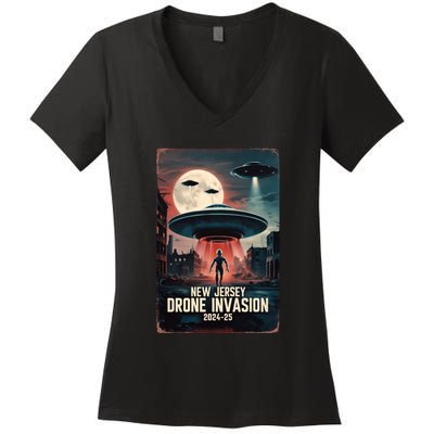 Drones New Jersey Ufo Uap Alien Invasion Women's V-Neck T-Shirt