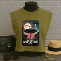 Drones New Jersey Ufo Uap Alien Invasion Garment-Dyed Women's Muscle Tee