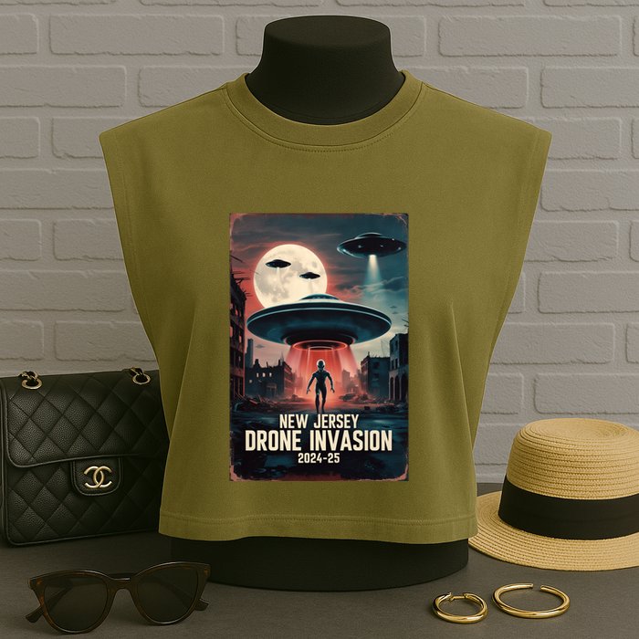 Drones New Jersey Ufo Uap Alien Invasion Garment-Dyed Women's Muscle Tee