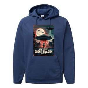 Drones New Jersey Ufo Uap Alien Invasion Performance Fleece Hoodie