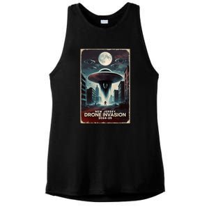 Drones New Jersey Ufo Uap Alien Invasion Ladies PosiCharge Tri-Blend Wicking Tank