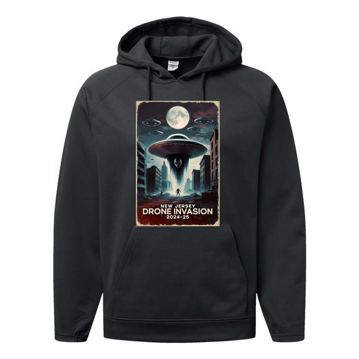 Drones New Jersey Ufo Uap Alien Invasion Performance Fleece Hoodie