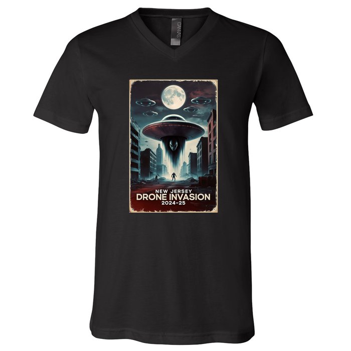 Drones New Jersey Ufo Uap Alien Invasion V-Neck T-Shirt