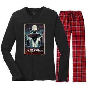 Drones New Jersey Ufo Uap Alien Invasion Women's Long Sleeve Flannel Pajama Set 