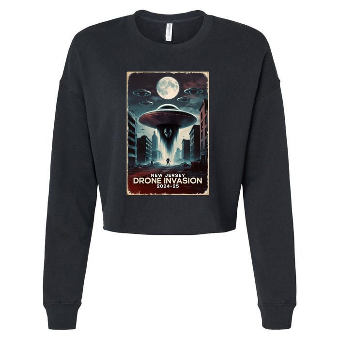 Drones New Jersey Ufo Uap Alien Invasion Cropped Pullover Crew