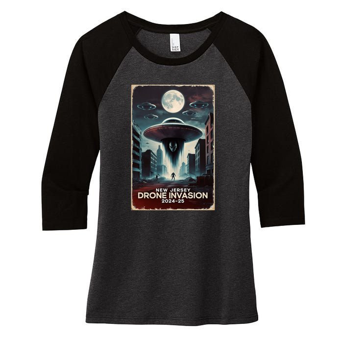 Drones New Jersey Ufo Uap Alien Invasion Women's Tri-Blend 3/4-Sleeve Raglan Shirt