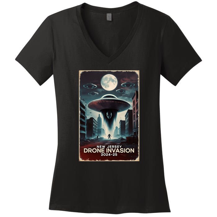 Drones New Jersey Ufo Uap Alien Invasion Women's V-Neck T-Shirt