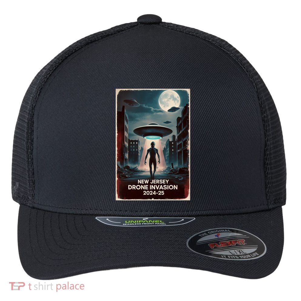 Drones New Jersey Ufo Uap Alien Invasion Flexfit Unipanel Trucker Cap