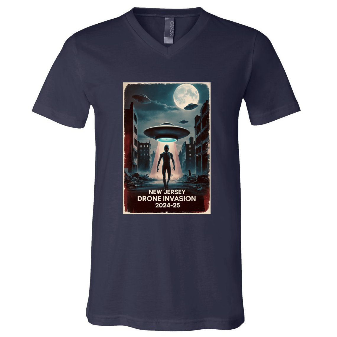 Drones New Jersey Ufo Uap Alien Invasion V-Neck T-Shirt