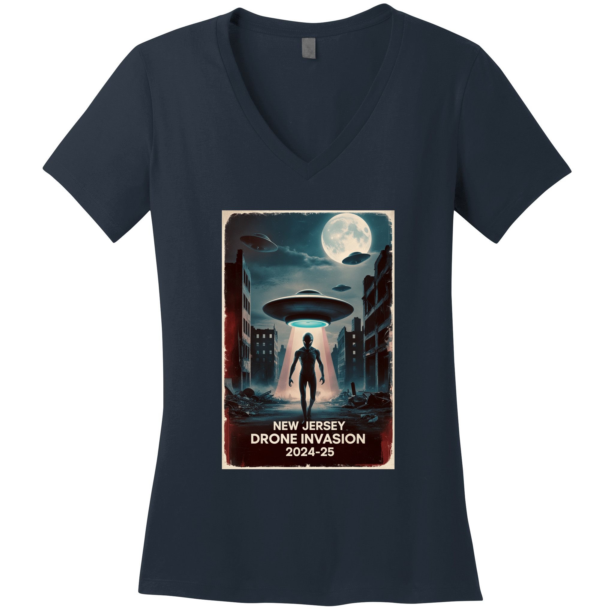 Drones New Jersey Ufo Uap Alien Invasion Women's V-Neck T-Shirt