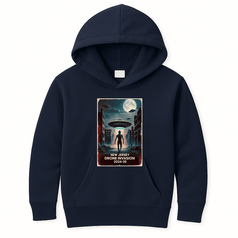 Drones New Jersey Ufo Uap Alien Invasion Kids Hoodie