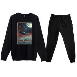 Drones New Jersey Ufo Uap Alien Invasion Premium Crewneck Sweatsuit Set