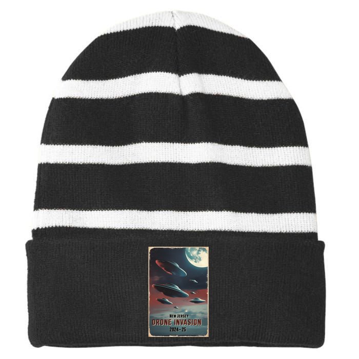 Drones New Jersey Ufo Uap Alien Invasion Striped Beanie with Solid Band